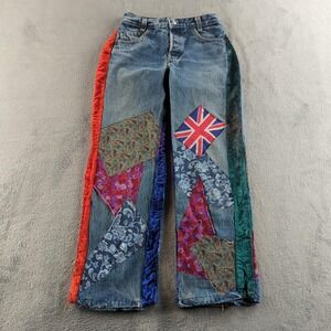 Vintage 90s Levis Jeans W24 L26 Blue Straight Hippie Boho Custom Patchwork